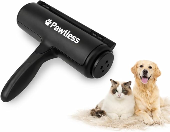 Pet Hair Remover Black - Reuseable Dog & Cat Hair Remover for Furniture, Clothes, Carpet, Car interiors- Eco-Friendly Lint Roller with Self-Cleaning Chamber- No Adhesive, No Refills Needed