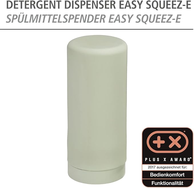 WENKO Easy Squeeze Dish Soap Dispenser for Kitchen Sink, Squeeze Bottle for Washing Up Liquid and Hand Soap, Round refillable Plastic Bottles, Easy to Fill and to use, 8.5 oz, Light Green