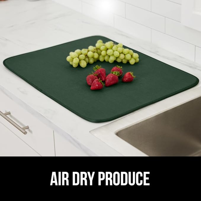 GORILLA GRIP Ultra Water Absorbent Microfiber Dish Drying Mat 2 PK, Quick Dry Thick Mesh, Slip Resistant Pad for Sink Dishes Under Rack, Kitchen Counter Accessories, Machine Wash, 18x16 Hunter Green