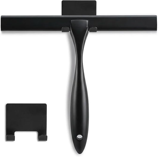 NETANY Shower Squeegee, 12-Inch Matte Black Squeegee, All-Purpose Stainless Steel Squeegee for Bathroom, Shower Doors, Mirrors, Tiles and Car Windows - 100% Streak Free