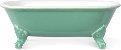 6.5" Ceramic Mini Decorative Clawfoot Bathtub Bar Soap Dish, Kitchen Sponge Holder and Shower Tray for Bathroom, 1 Pack(Mermaid)