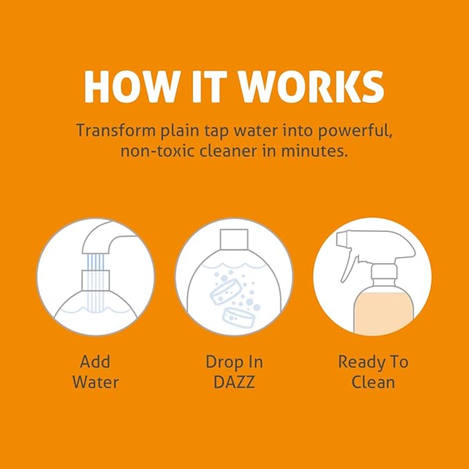 DAZZ Bathroom Cleaner Refill Pack (Makes 4 Bottles) for Tile, Tub Shower, Countertop and Bathroom Surfaces - All Natural, Eco Friendly, Non Toxic - Safe for Kids & Pets