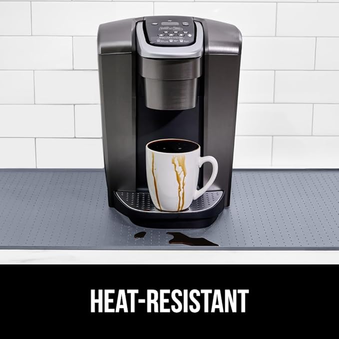 GORILLA GRIP Silicone Coffee Mat, Espresso Machine Bar Accessories, Keep Kitchen Counters Clean, Stays in Place, Waterproof and Heat Resistant Dish Drying Mats, Home Decor Essentials, 10x14, Gray