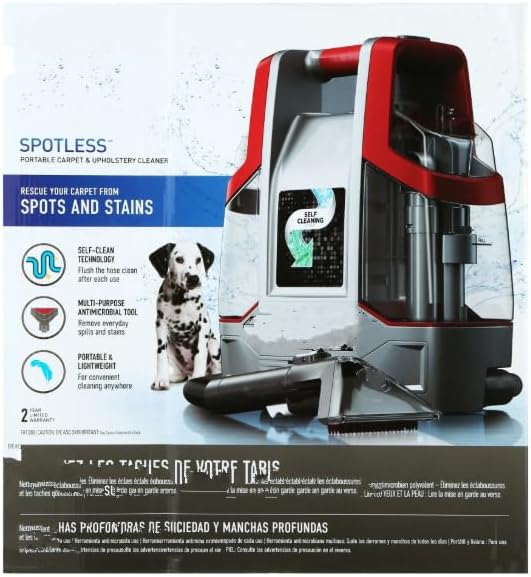 Spotless Portable Carpet & Upholstery Spot Cleaner Machine with 5 oz Pet Cleaning Solution, Tropical Breeze Scent – Deep Cleaning for Stains, Pets, and Upholstery