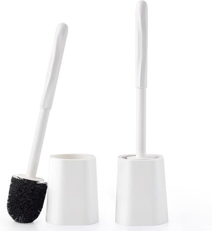 2 Pack Toilet Brush for Bathroom, Toilet Brush and Holder Set, Toilet Bowl Brush with Long Handle for Drip-Proof Deep Cleaning with Hidden Scrubber Brush White