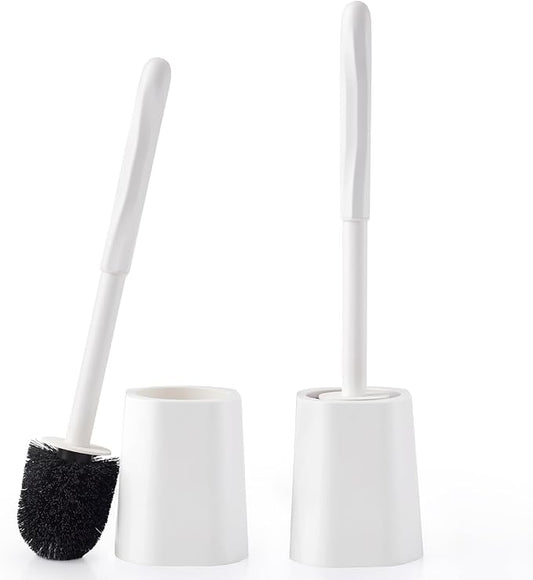 2 Pack Toilet Brush for Bathroom, Toilet Brush and Holder Set, Toilet Bowl Brush with Long Handle for Drip-Proof Deep Cleaning with Hidden Scrubber Brush White