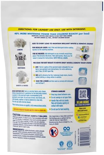 OxiClean White Revive Laundry Whitener & Stain Remover, Safe on Colors, Power Pack, Use with Detergent, Chlorine Free, 24 Pods (Pack of 3)