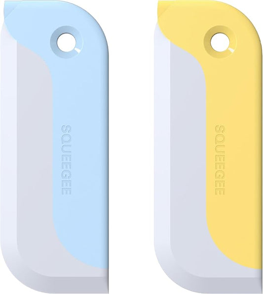 2 Pack Small Squeegees, Mini Squeegee for Windows, Mirrors, Bathroom Glass Shower Mirrors and Counter, Kitchen Countertops and Sink. Dish Scraper for Cleaning Up Dish Residue.(Blue & Yellow)