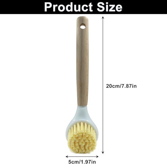 3 Pcs Kitchen Dish Brush with Bamboo Handle, Dish Scrubber Brush Built-in Scraper, Pot Scrubbers for Cleaning, Dishwashing, Dishes, Pans, Kitchen Sink and Counter