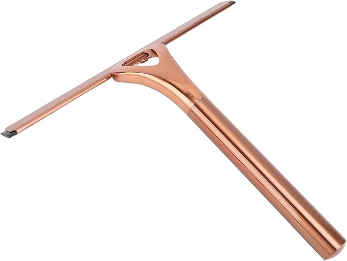 CHICIRIS 304 Stainless Steel Shower Squeegee, All Purpose Bathroom Cleaner Tool for Shower Glass Door Tile Wall Mirror Car, with Silicone Wiper and Suction Cup Hook (Bronze)
