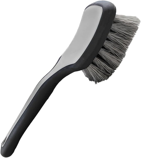 Tire & Wheel Brush for Car Rims - Short Handle Stiff Bristle Auto Detailing Scrub Brush | No Scratch Car Wash Brush Cleaning Tool for Tires, Wheels, Rims, Floor Mats, Carpet, Cars, Home(Gray)