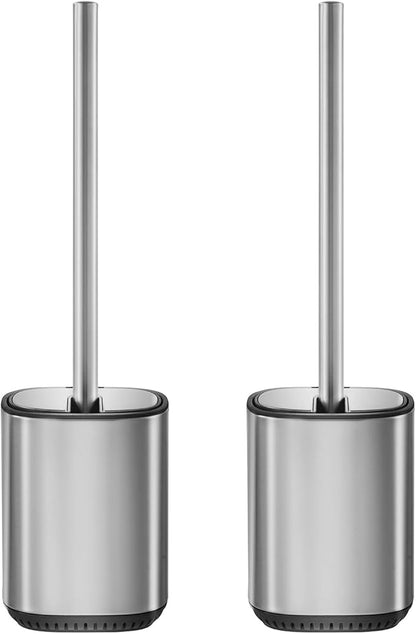 Toilet Brush and Holder Set Durable Toilet Scrubber Sleek Toilet Bowl Brush Stainless Steel Bathroom Toilet Brush Set with Lid Toilet Cleaning Brush 2 Pack((2, Stainless Steel)