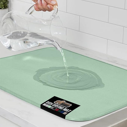 GORILLA GRIP Ultra Water Absorbent Microfiber Dish Drying Mat, Quick Dry Thick Mesh, Slip Resistant Pad for Sink Dishes or Under Rack, Kitchen Counter Accessories, 16x18, Machine Wash Mats, Mint