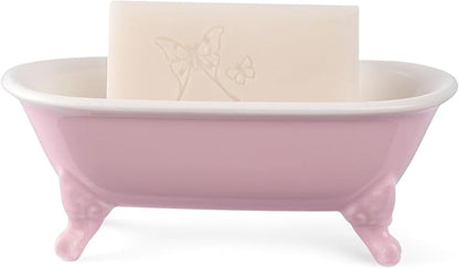 6.5" Ceramic Mini Decorative Clawfoot Bathtub Bar Soap Dish, Kitchen Sponge Holder and Shower Tray for Bathroom, 1 Pack (Pink)