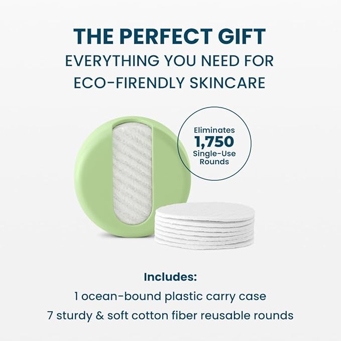 LastRound Reusable Makeup Remover Pads - 7 Washable Eco-Friendly Reusable Cotton Rounds for Face - Sustainable & Soft Cotton Face Pads for Facial Cleansing & Eye Makeup Removal - Travel Storage Case