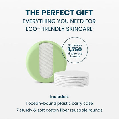 LastRound Reusable Makeup Remover Pads - 7 Washable Eco-Friendly Reusable Cotton Rounds for Face - Sustainable & Soft Cotton Face Pads for Facial Cleansing & Eye Makeup Removal - Travel Storage Case