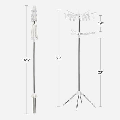 Clothes Drying Rack, 72 Inch Tripod Laundry Drying Rack 2 Tier, Folding Steamer Stand, Garment Rack for Hangers, for Saving Sapce, Clothes Storage, Metal Frame, Indoor Outdoor, White