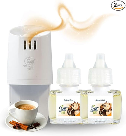 Scent Fill Spiced Chai Plug in Air Freshener, Scented Oil Refills, 2 Refills + Diffuser