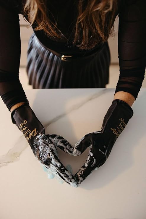 We Glove It™ Chic Black Dishwashing Gloves – Stylish, Reusable & Fun Gift with Flirty Sayings for Kitchen Cleaning