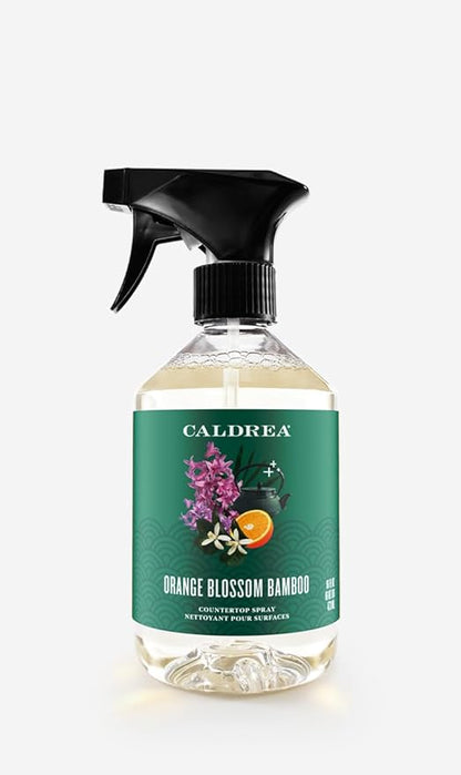Caldrea Multi-surface Countertop Spray Cleaner, made with birch bark, Orange Peel and Ylang Ylang flower essential oils, a special vegetable protein extract, Orange Blossom Bamboo scent, 16 oz