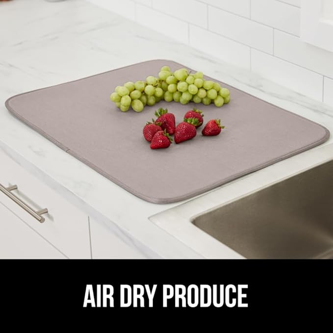 GORILLA GRIP Ultra Water Absorbent Microfiber Dish Drying Mat, Quick Dry Thick Mesh, Slip Resistant Pad for Sink Dishes or Under Rack, Kitchen Counter Accessories, Machine Wash Mats, 18x16, Almond