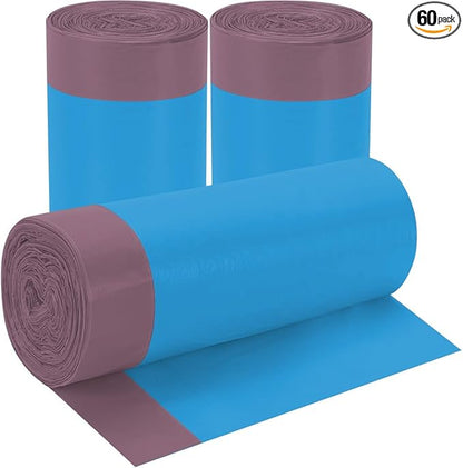 3Rolls Drawstring Small Trash Bags,4 Gallon Thicken Drawstring Small Garbage Bags for Kitchen,Bathroom,Bedroom,Home,Office Trash Cans，60 Counts (Blue)