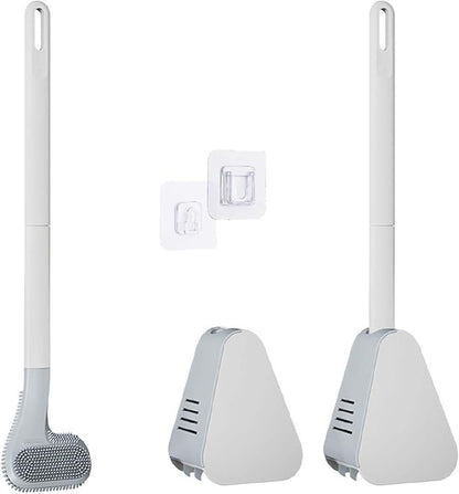 Toilet Brush, Long Handle Golf Toilet Brush with Holder 360° Deep Cleaning Flexible Silicone Toilet Cleaner Brush Wall Mounted for Bathroom (2Pcs White)