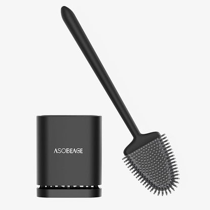 ASOBEAGE Deep Cleaner Toilet Brush: Silicone Toilet Brush with No-Slip Long Plastic Handle and Flexible Bristles, Quick Drying Holder Set for Bathroom（Black）