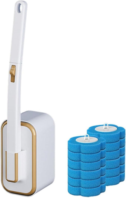 Disposable Toilet Brush, Toilet Cleaning System with Heads, Disposable Silicone Toilets Brush and Holder Set, Soft Sponge Bathroom Toilets Brush for Home, Easy to Grasp & Use (1 Brush+12 Heads, Grey)
