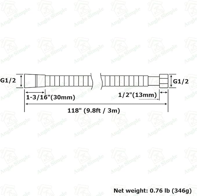 Extra Long Hand Shower Hose 118", Angle Simple Stainless Steel Flexible Shower Extension Hose Replacement 1/2" IPS, No Tangles, Chrome