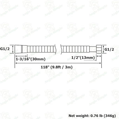 Extra Long Hand Shower Hose 118", Angle Simple Stainless Steel Flexible Shower Extension Hose Replacement 1/2" IPS, No Tangles, Chrome