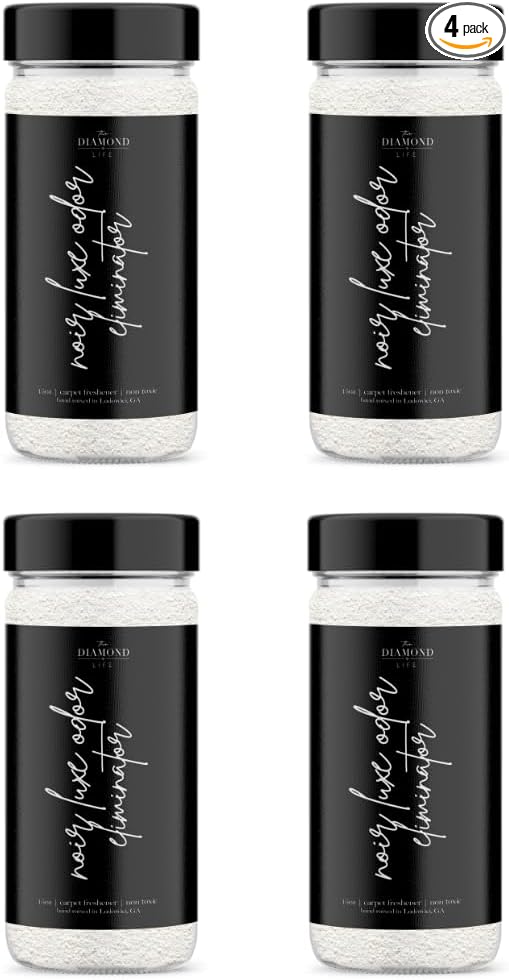 Home "Noir Luxe" Sea Salt, Ozone, & Black Plum Natural Carpet Powder for Vacuuming, Upholstery Freshener, Odor Eliminator for Homes with Kids & Pets (Pack of 4)