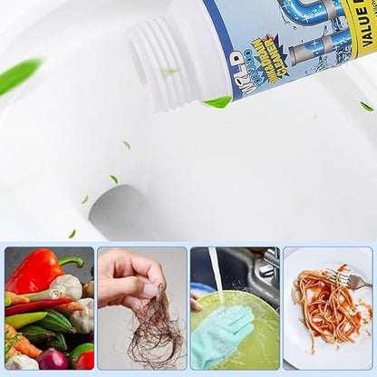 Saker Powerful Sink and Drain Cleaner Powder | Rapid-Foam Fast-Acting Pipe Declogger for Kitchen, Bathroom, Toilet & Shower Drains