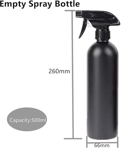 Plastic Spray Bottle for Hair, Plant Mister, and Cleaning - 500ml/17OZ Black Pack of 4
