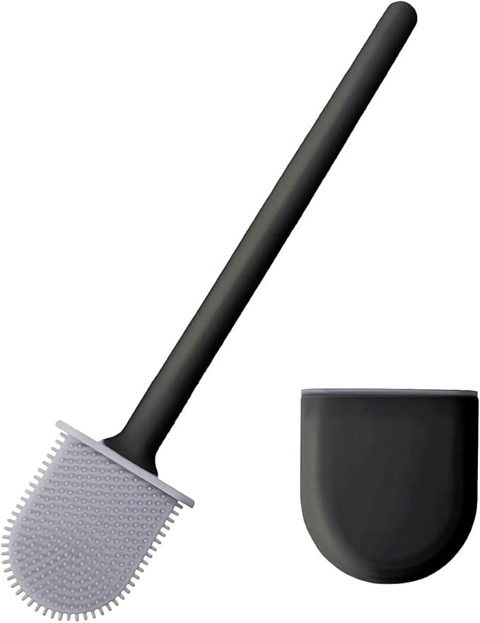 RV Silicone Toilet Brush with Holder, Toilet Bowl Brush for RV Travel Trailers/Campers, Anti-Drip Anti-Roll Compact Toilet Cleaner for Small Bathroom,Made by RVers for RVers