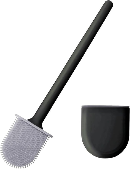 RV Silicone Toilet Brush with Holder, Toilet Bowl Brush for RV Travel Trailers/Campers, Anti-Drip Anti-Roll Compact Toilet Cleaner for Small Bathroom,Made by RVers for RVers