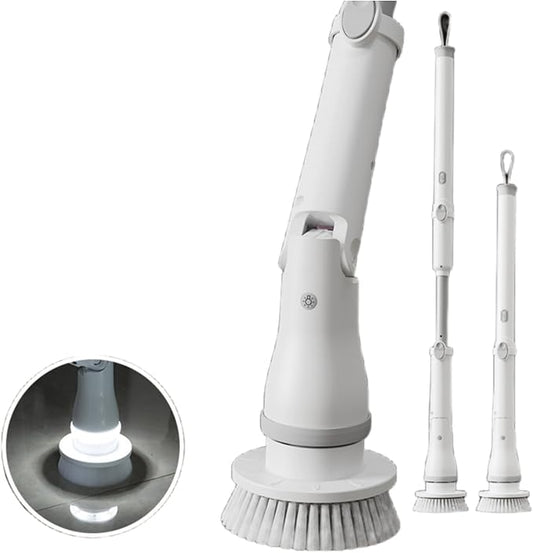 LED Electric Spin Scrubber, 52" Extendable Handle, 90 Mins Long Runtime, 8-in-1 Multi-Function Brush Heads, IPX7 Waterproof, Deep Clean Bathroom Grout, Tile and Kitchen