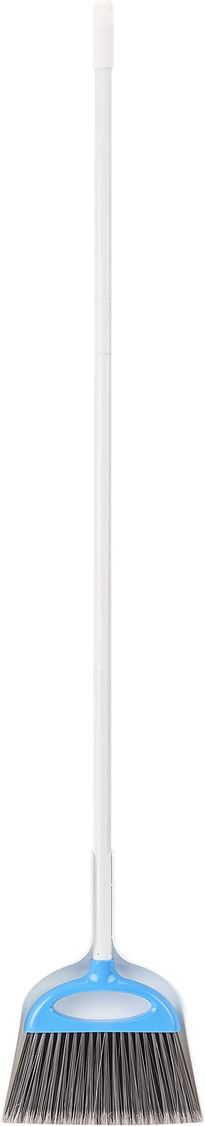 Amazon Basics Dustpan Broom Set with Adjustable Long Handle, Easy to Assemble, Blue and White
