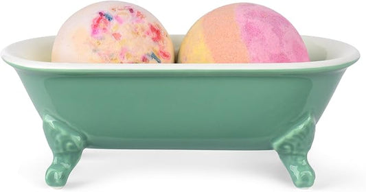 6.5" Ceramic Mini Decorative Clawfoot Bathtub Bar Soap Dish, Kitchen Sponge Holder and Shower Tray for Bathroom, 1 Pack(Mermaid)
