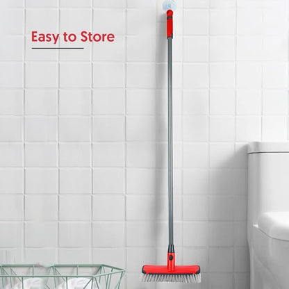 Floor Scrubber with Long Handle, 2 in 1 Scrubbing Brush Stiff Bristle Shower Cleaning Brush for Bathroom, Kitchen, Tub, Carpet, Grout, Tile(Red)