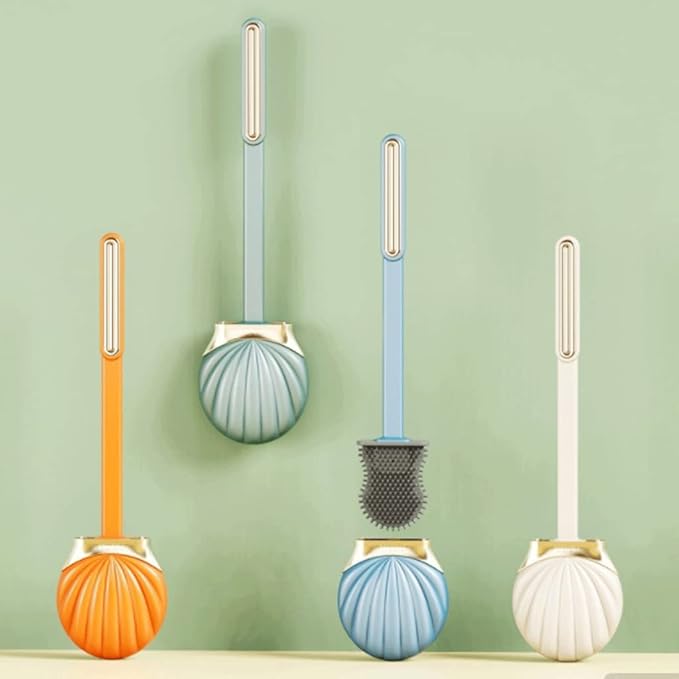 Soft Seashell Shape Toilet Brush with Silicone Bristles Toilet Brush and Holder Creative Toilet Bowl Brush Luxury Bathroom Set Reusable, Green