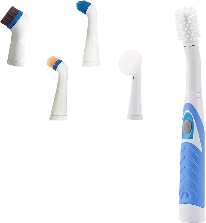 Electric Battery Powered Scrub Brush, Cordless Electric Cleaning Brush, Multi-Purpose Power Scrubber with 5 Brush Heads & 3 Sponge Pads Home, Kitchen, Bathroom, Grout, Tile, Shower, Tub