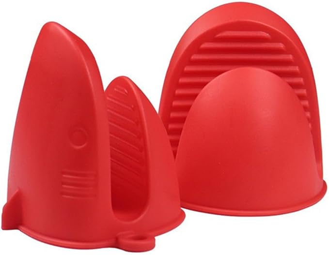 Mini Oven Gloves Silicone Heat Resistant Cooking Pinch Mitts Potholder for Air Fryer Kitchen Cooking & Baking (Red)