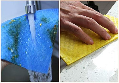 Reusable Cleaning Cellulose Sponge Cloths Absorbent Wipes Clean Kitchen Car Dish Eco-Friendly Dishcloth Hand Towel Auto - 2pack (10pcs) - Non Vacuum