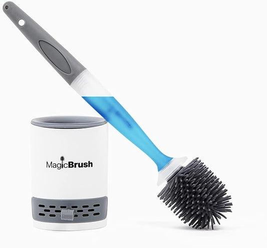 1/2/4/12 Pack MagicBrush Magic Silicone Toilet Brush, TikTok Trend Item, Refillable Liquid Dispenser Stores Cleaner in Handle, Ventilated Storage Caddy, Optional Wall Mount,White, Grey (2)