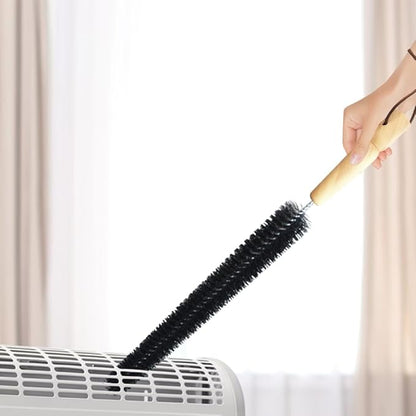2pcs Radiator Brush, 40cm Long Reach Radiators Duster with Wooden Handle, Flexible Refrigerator Coil Brush Radiators Cleaner with Hanging Hook for Dryer Lint Vent Cleaning