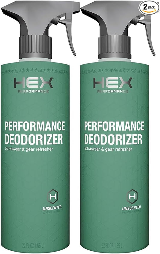 HEX Performance Deodorizing Spray, Unscented, 44oz (Pack of 2) - Awesome for Shoes, Gear, Activewear & Fabrics, Yoga Mats & Gym Equipment, Carpet, Pets, Odor Eliminator & Fabric Refresher Spray