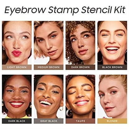 Eyebrow Stamp Stencil Kit - One-Step Eyebrow Stencil with 24 Reusable Thin & Thick Stencils, Long-Lasting Waterproof & Smudge-Proof Brow Stamp for Perfect Eye Makeup (Dark Black)