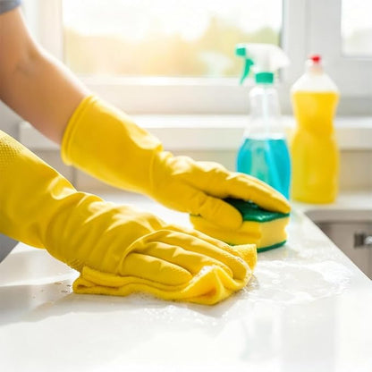 Rubber Kitchen Dishwashing Gloves - 4 Pairs Yellow Reusable Household Cleaning Gloves