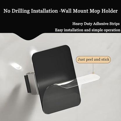 Consss 3 Pack Broom Holder Wall Mount & Mop Wall Mount Organizer, No Drilling Self-Adhesive Anti-Slip Grippers for Kitchen Laundry Garden,Black